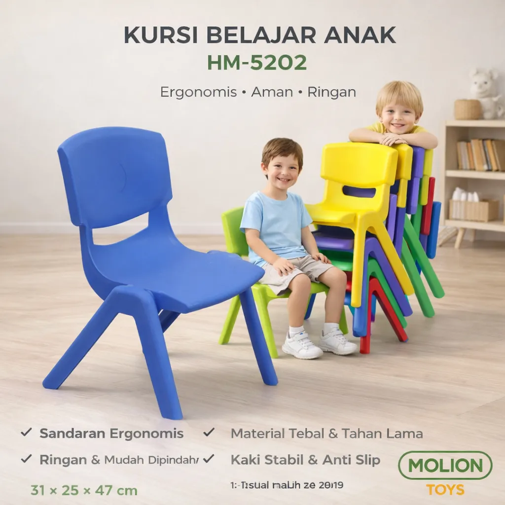 Kursi Belajar Anak Ergonomis dengan Material Aman untuk TK dan PAUD Ukuran 28cm