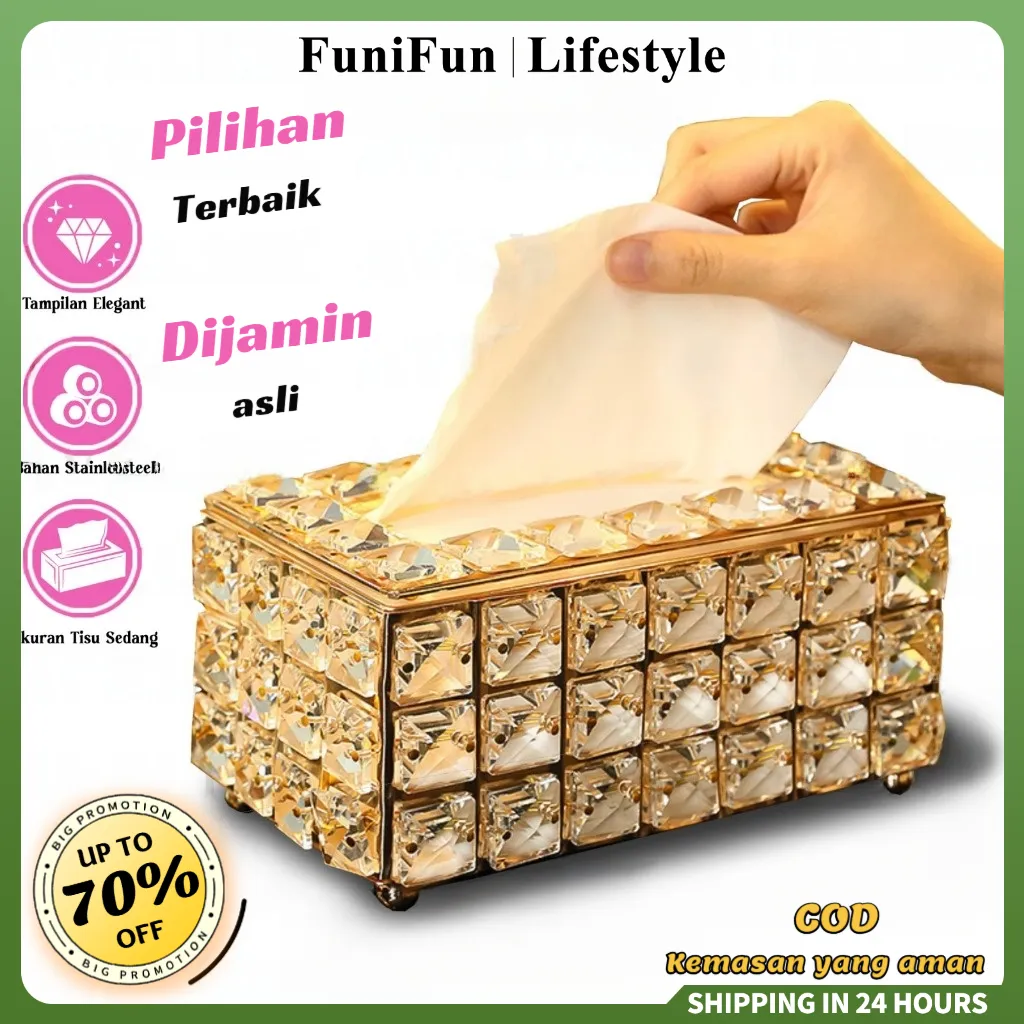 Kotak Tisu Kristal Mewah - Tempat Tisu Estetik dengan Tutup untuk Hiasan Ruang Tamu & Mobil, Hadiah Elegan dan Minimalis