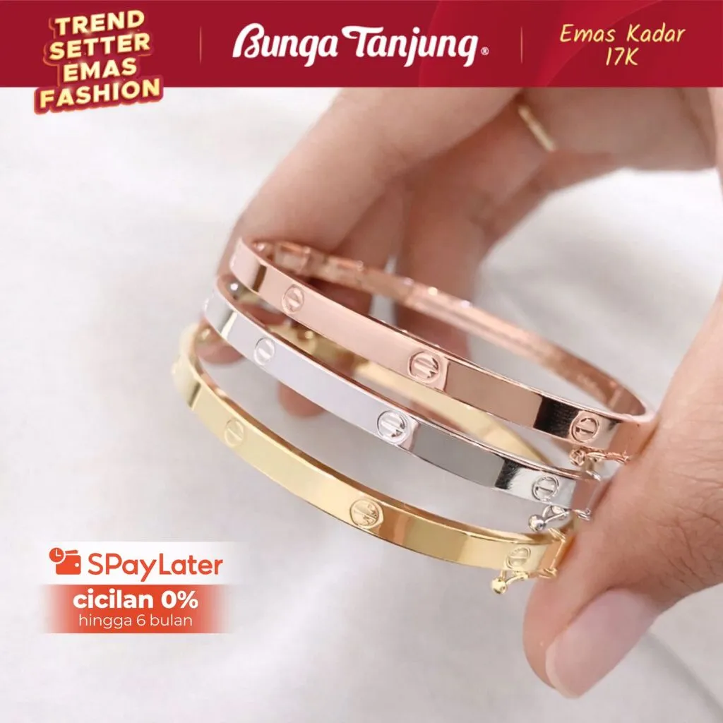 GELANG FASHION LOVE BANGLE CHARLOTTE - EMAS 17K - BUNGA TANJUNG GOLD