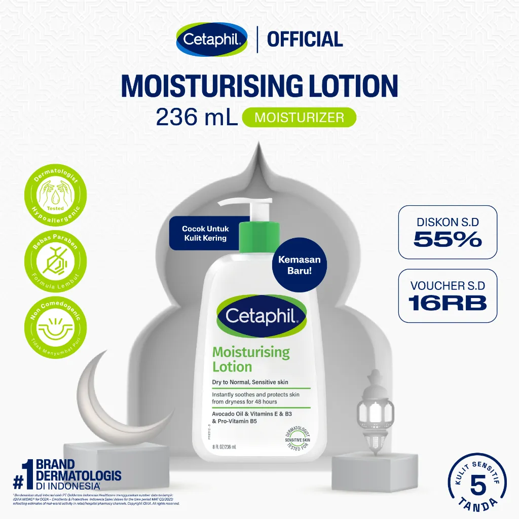 Cetaphil Moisturizing Lotion 237ml dengan Avocado Oil Pelembap Perawatan Tubuh untuk Kulit Kering, Berminyak, dan Sensitif