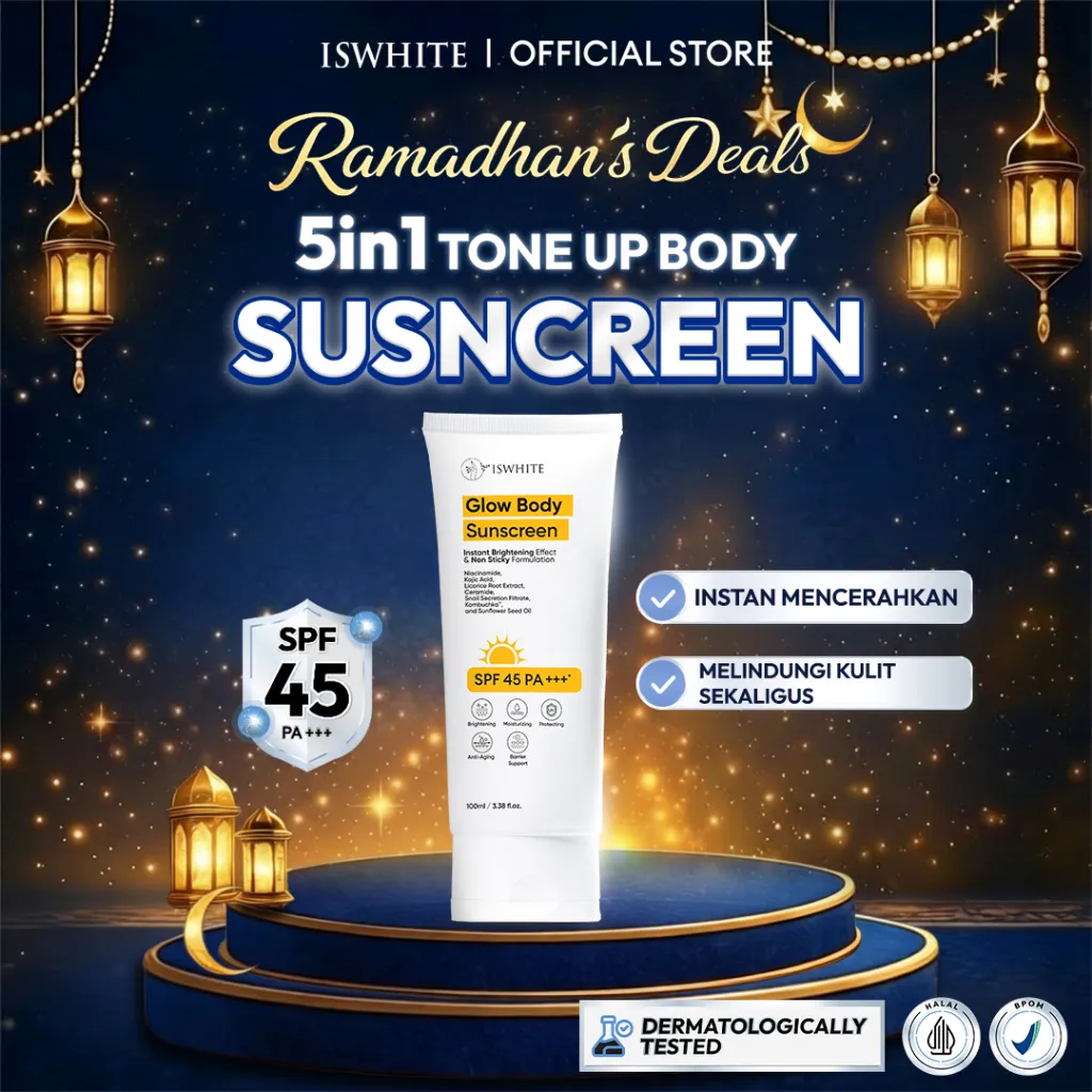 [ INSTAN TONE UP BODY SUNSCREEN ] ISWHITE Glow Body Sunscreen Body lotion SPF 45 PA+++ 100ml -  Hybrid Sunscreen Badan Body SPF Sun Screen Sunblock Badan Tone Up Cream Body Whitening Body Brightening Sunscreen SPF Glowing Body Care Pemutih badan BPOM