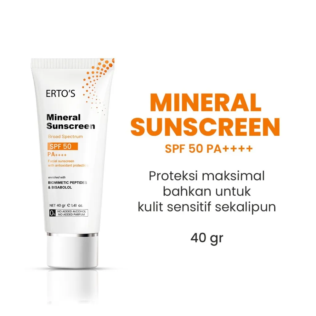 Erto's Mineral Sunscreen SPF 50 PA+++ / sunblock / untuk semua jenis kulit / SPF / UVA UVB Protector / Skin Barrier Protect / Anti Flek / Anti Aging