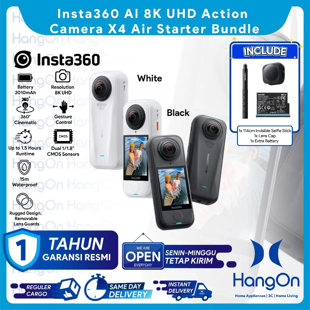 Insta360 X4 Air AI 8K UHD Action Camera Insta 360 X 4 Air 15m Waterproof 360° 1/1.8" CMOS Sensor Video Kamera Aksi Water Proof Fast Charging 49ft Water Proof