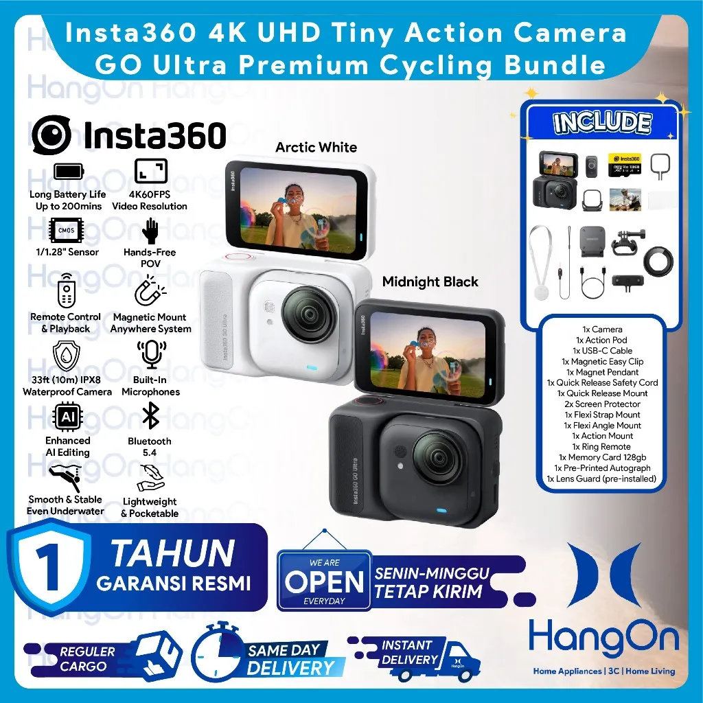 Insta360 GO Ultra 4K UHD Tiny Action Camera Insta 360 GOUltra 4K60FPS Resolution Ultra Long Runtime Up to 200min Kamera Aksi Lightweight & Portable Pocketable