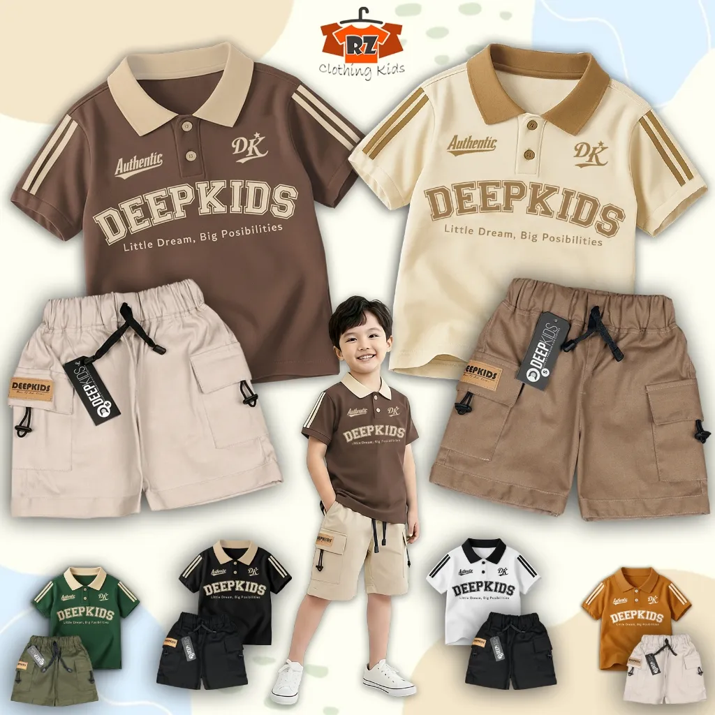 Setelan Anak Laki Laki Kaos Kerah Polo Bahan Cotton Combed 24s dan Celana Cargo Pdk Premium Usia 1 2 3 4 5 6 7 8 9 10 11 12 Tahun | Set Hyuga Cargo Pdk