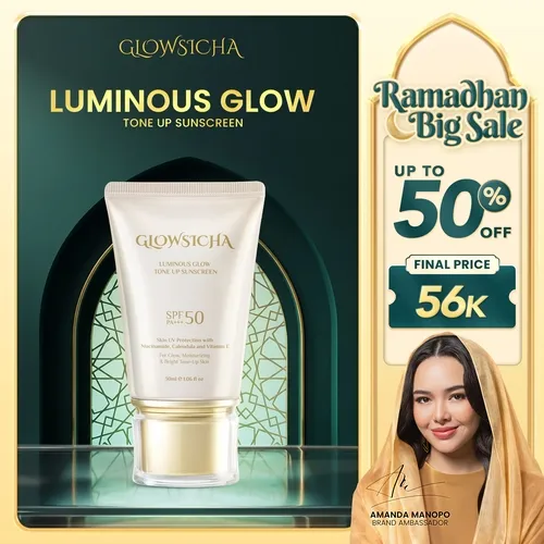 Glowsicha - Luminous Glow Tone Up Sunscreen SPF 50 PA+++ Sunscreen Ringan Dengan Niacinamide Tidak lengket dikulit SS Sunblock Mencerahkan Melindungi UV menjaga kelembapan kulit Hydrating Sunscreen Membantu Mencerahkan Wajah glowing
