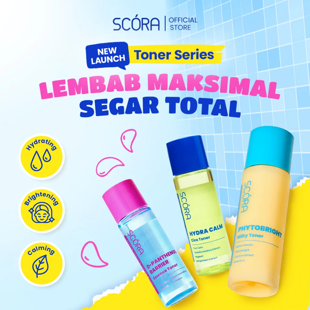 SCORA Toner Series 80ml - Hydra Calm Cica Toner, Phytobright Milky Toner, D–Panthenol Barrier Essence