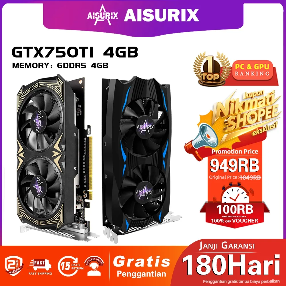 AISURIX VGA card GTX 750TI 4GB GDDR5 128BIT HDMI DVI DP GTX750ti VGA