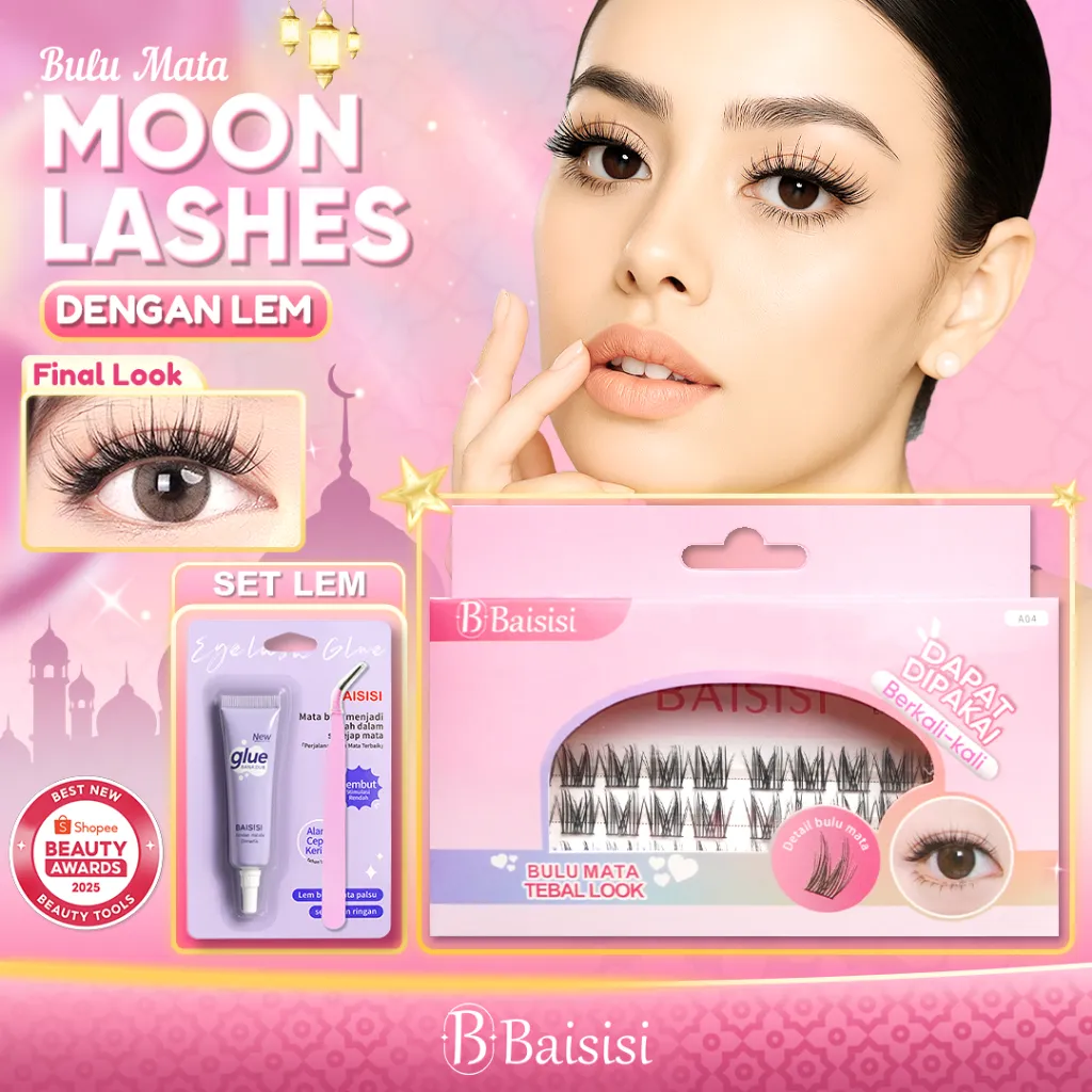 BAISISI A04 Moon Bold Bulu Mata Palsu Ringan Eyelash Extension Satuan Premium Dapat dipakai berulang cocok untuk pemula reuseable dengan lem praktis