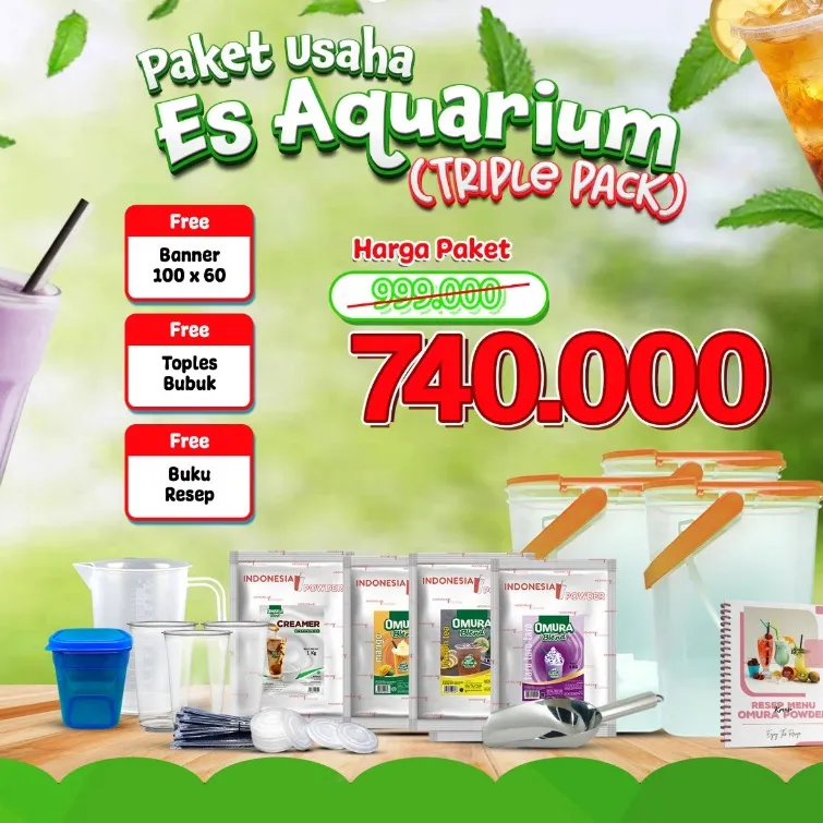 [ES AQUARIUM TRIPLE MINI PACK] Paket Usaha Es Akuarium Bisnis Bubuk Minuman Kekinian Omura Powder