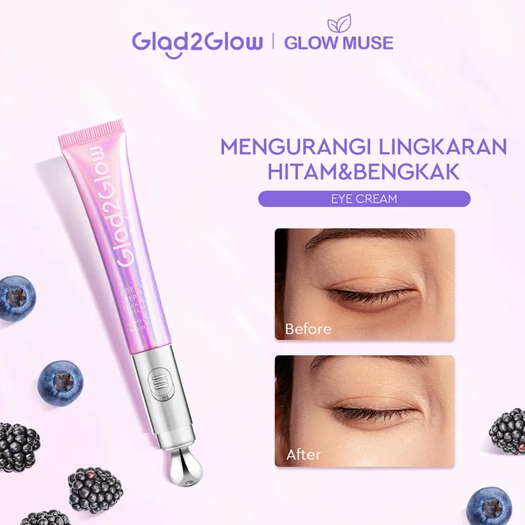 [100% ORI] Glad2Glow Berry Eye Cream Brightening Eye Serum 15g | Krim Mata with Electronic Massager with Peptide