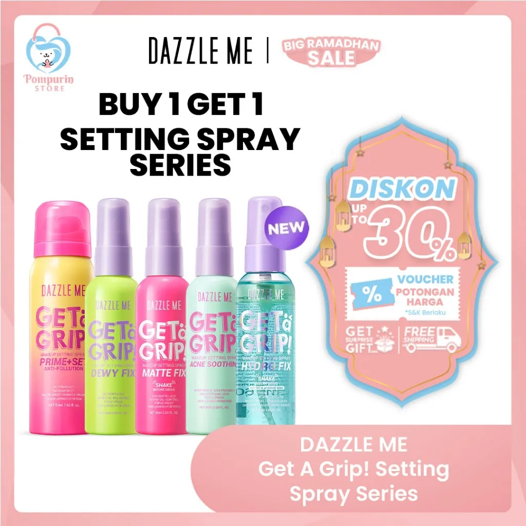 Dazzle Me Setting Spray Get a Grip! Makeup Setting Spray 60ml - Mengunci Makeup 24 Jam - All Skin Type - Smudgeproof Waterproof