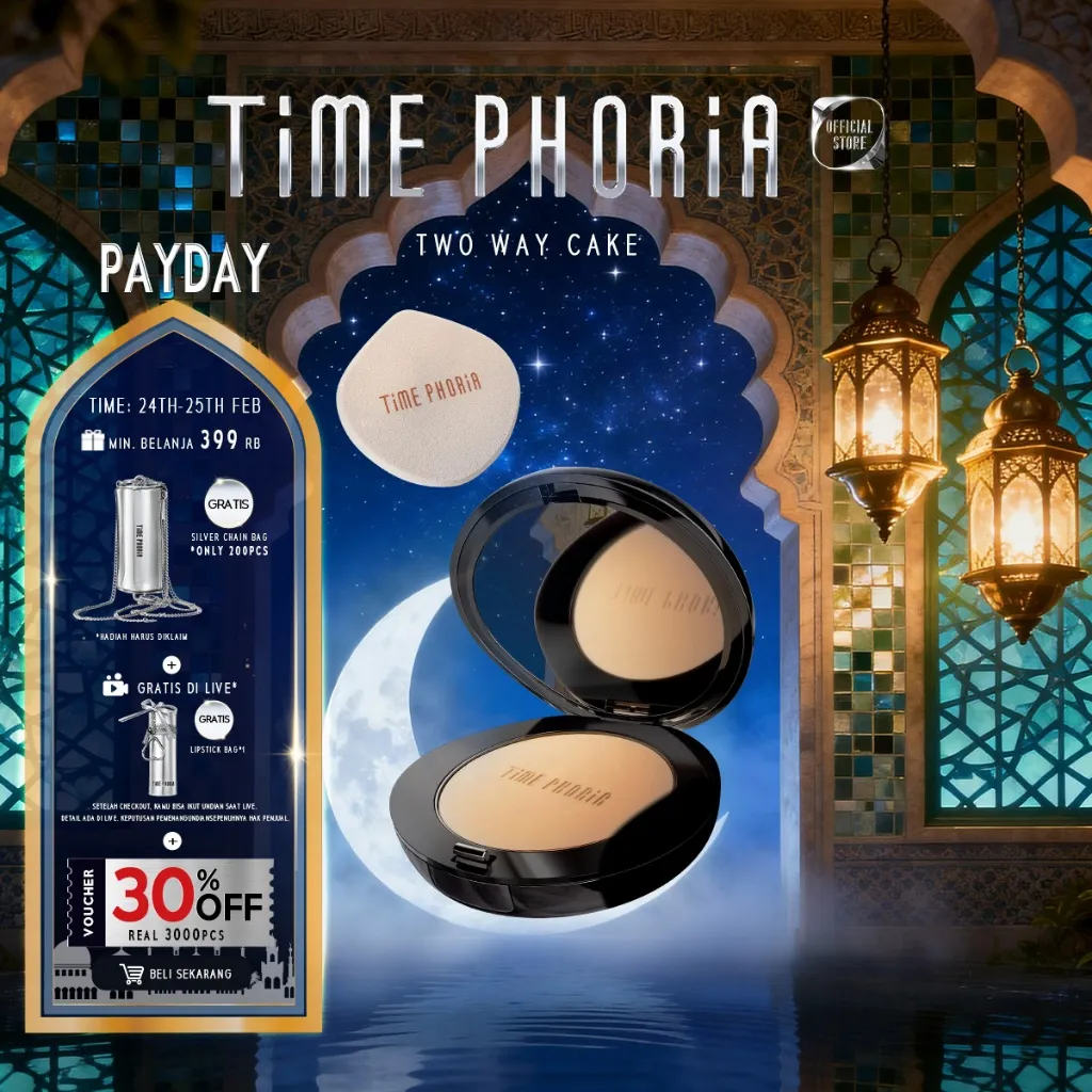 TIME PHORIA - TWC-Two Way Cake Timeless Optima Perfection Powder Foundation Bedak Padat Tahan Lama Bedak Tabur Oil Control Compact Powder Waterproof