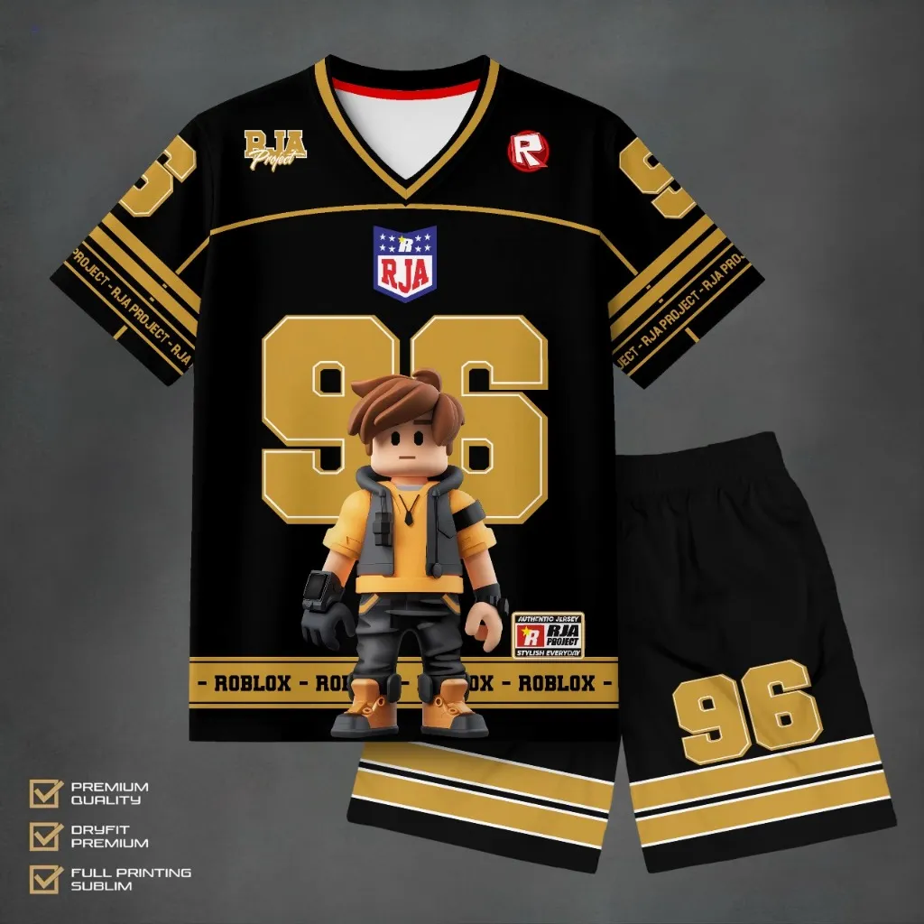 Setelan Roblox Anak Laki-Laki Jersey Sporty Keren Terbaru 2025 | Baju Jersey Roblox Anak Cowok Full Printing Premium
