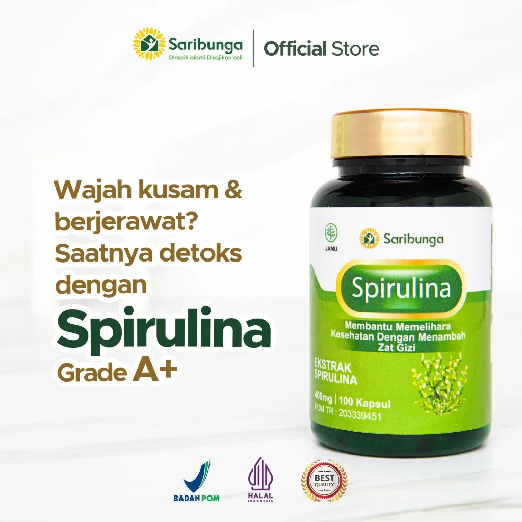 SARIBUNGA SPIRULINA 400gram 2in1 Kapsul Grade A+ - Spirulina Masker Wajah Ori & Spirulina Superfood