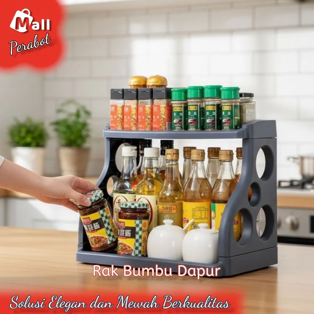 Mall Perabot | Rak Bumbu Dapur Serbaguna Bulat Dan Rak Pisau Susun Tempat Bumbu Meja Rias Praktis