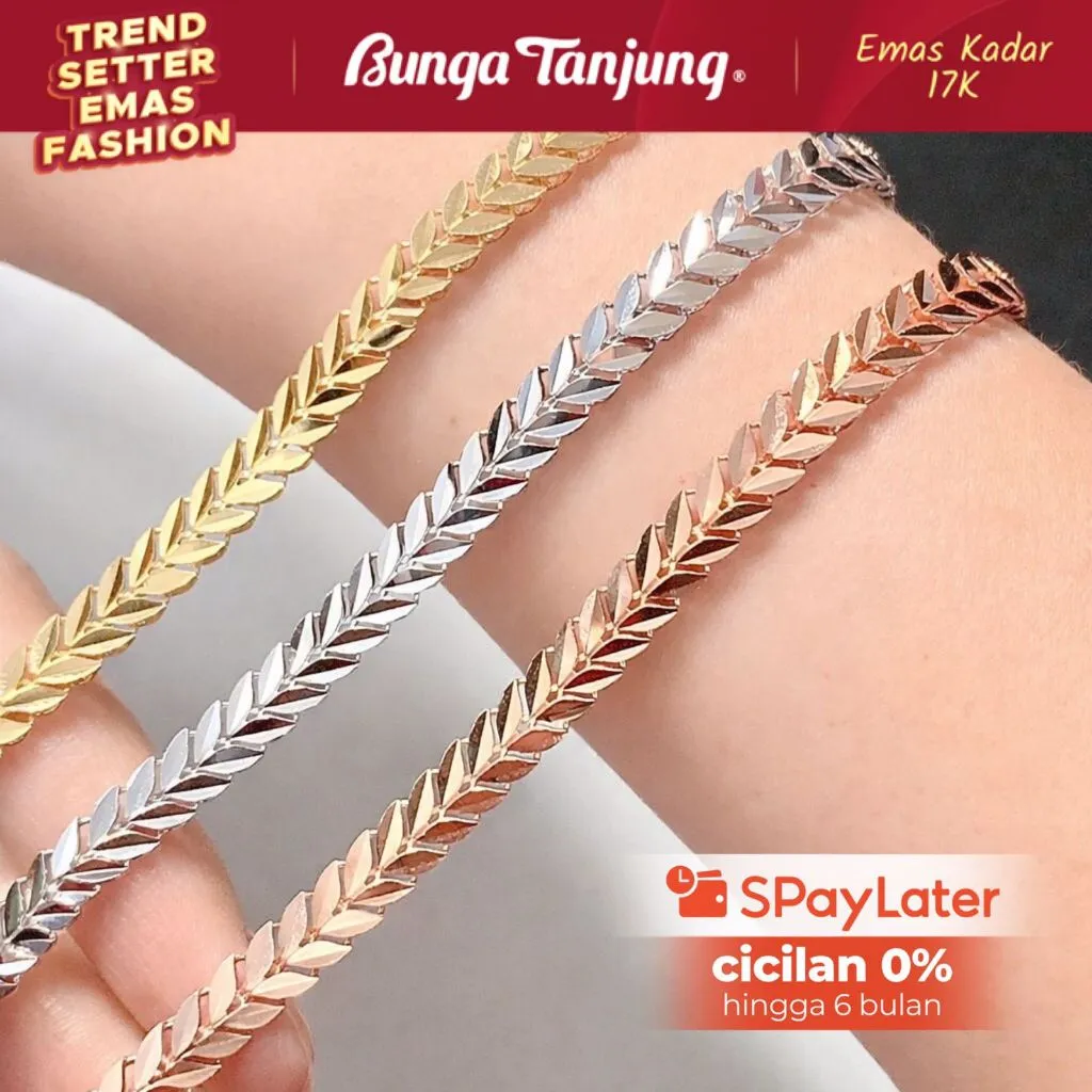 GELANG WILLOW LEAF DAUN - EMAS 17K - BUNGA TANJUNG GOLD