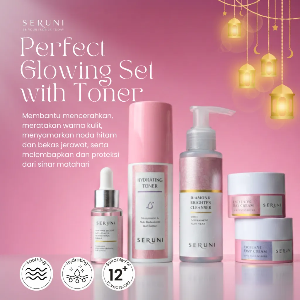 Seruni – Paket Glowing Set With Toner – Membantu Mencerahkan Wajah & Membantu Melembabkan Wajah – [ 5 Pcs ]