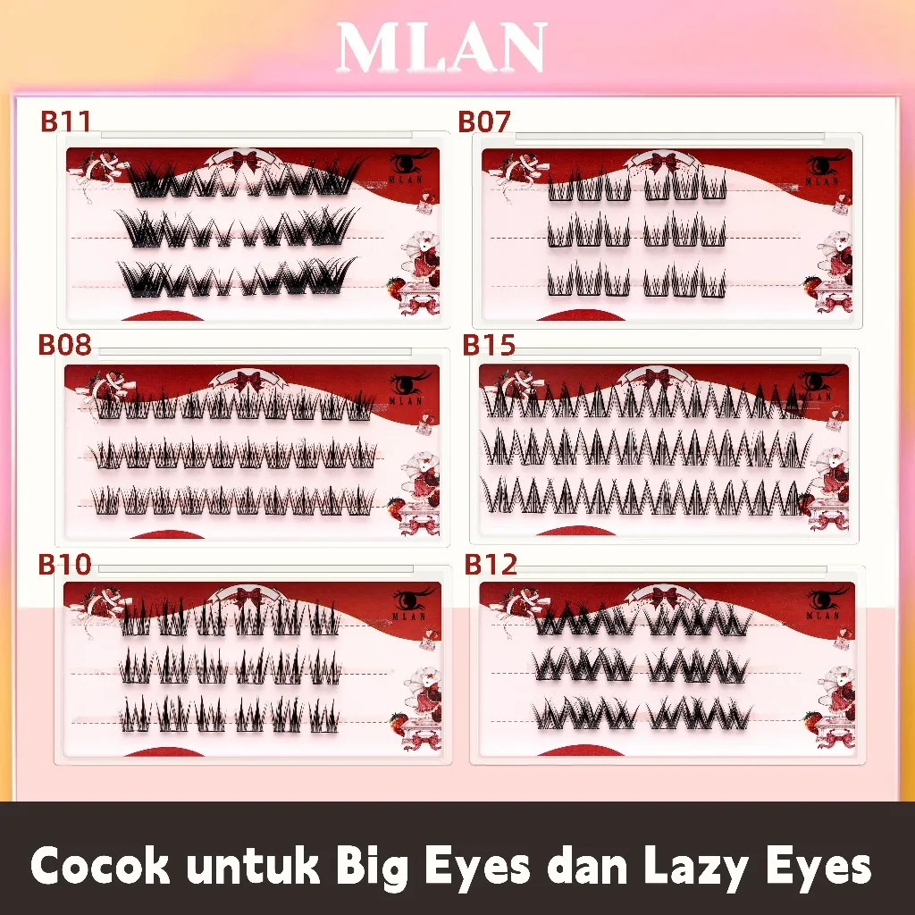 [Tanpa Lem] MLAN Bulu Mata + Pinset Pink Natural - Bold Bulumata Palsu Serat Kapas Hitam Pekat C Curl