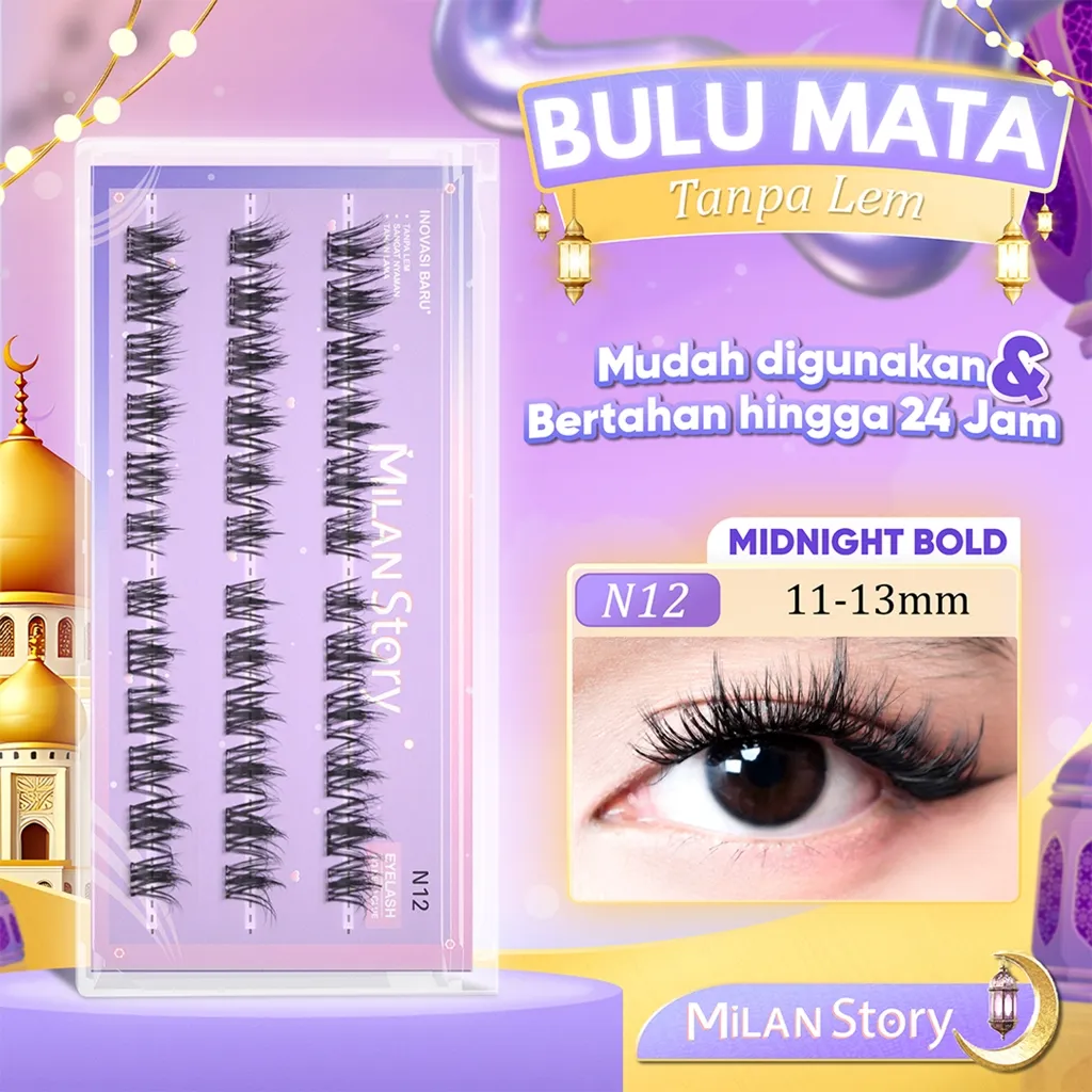 [LANGSUNG TEMPEL] Milan Story N12 MIDNIGHT BOLD Mata Palsu Serat Kapas Premium Mudah Digunakan Untuk Pemula Eye Make Up Reusable