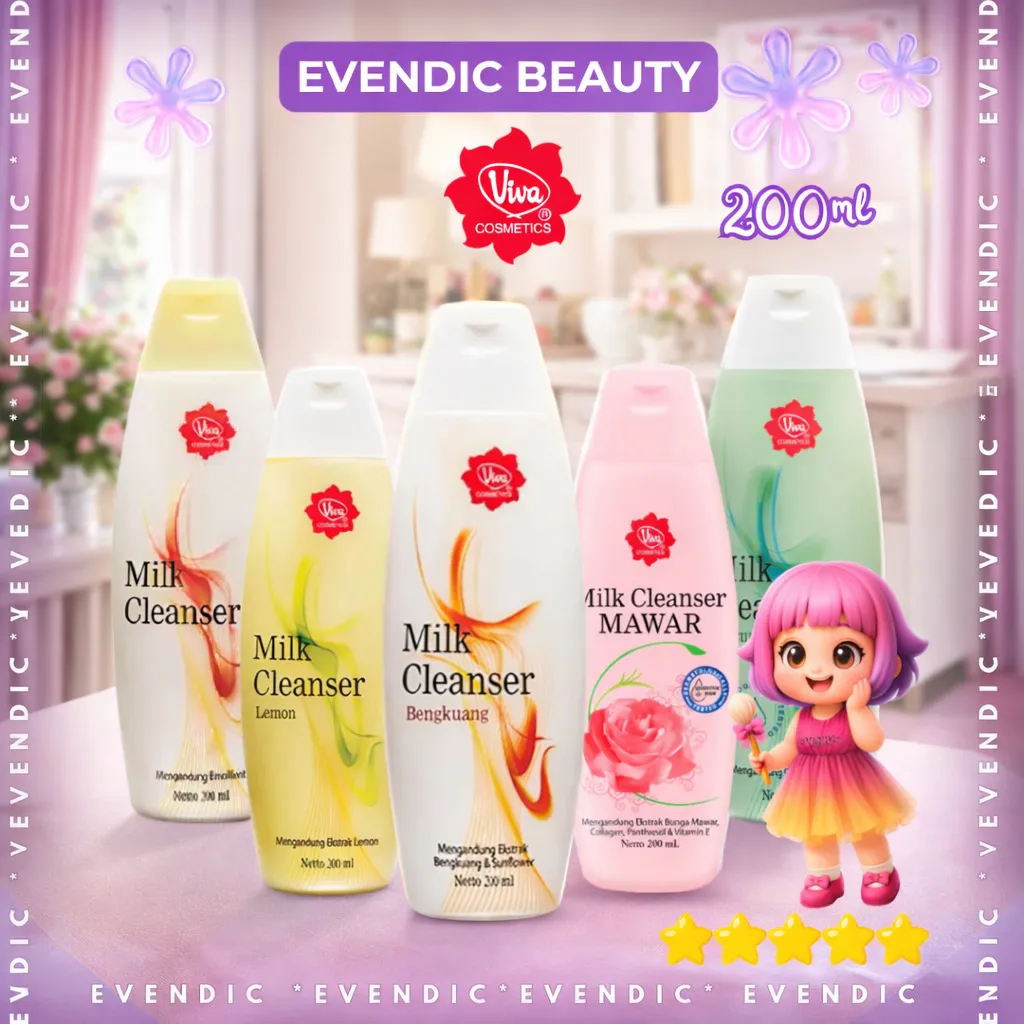 Viva Milk Cleanser -All Varian -200ML Susu Pembersih - Bengkoang -Green tea -Spirulina | Evendic Beauty