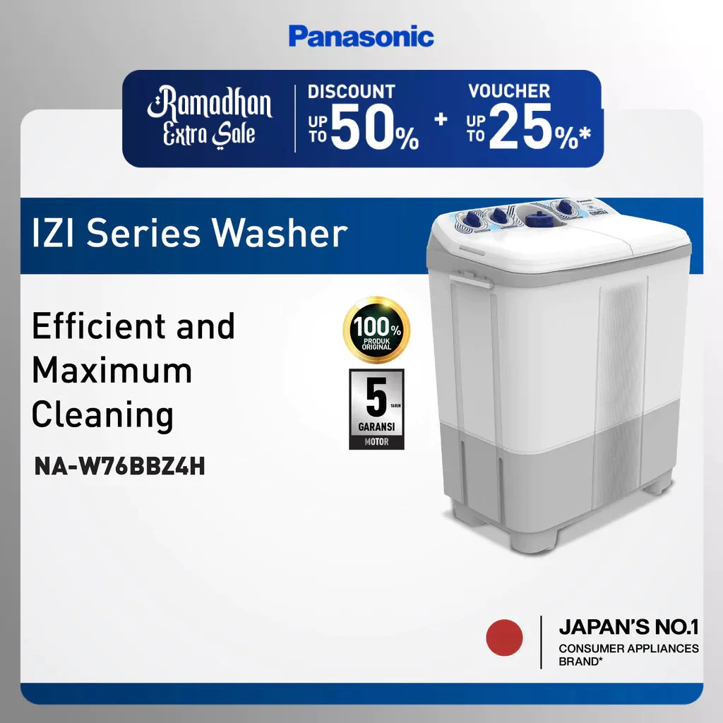 Panasonic NA-W76BBZ4H Mesin Cuci 2 Tabung Low Watt [7.5 Kg] - Grey