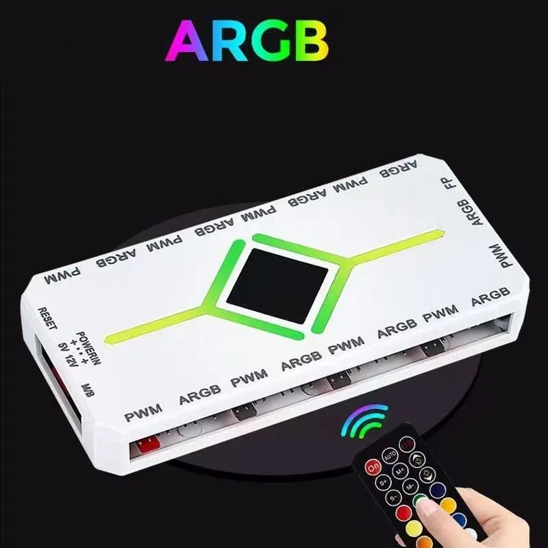 12Port ARGB Fan Controller PC Fan RGB Fan PWM ARGB 3pin Remote Control Kipas Casing PC