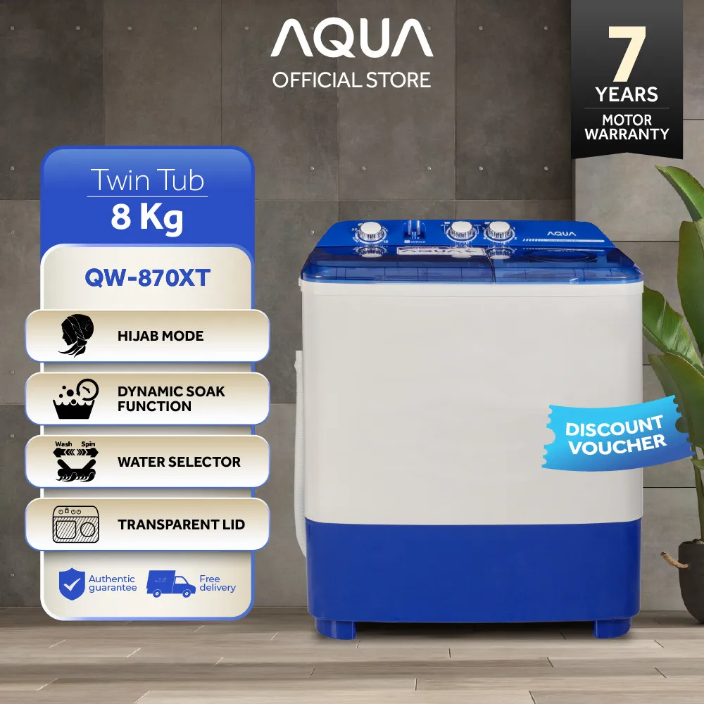 AQUA Elektronik QW-870XT Mesin Cuci 2 Tabung (Twin Tub) - 8 Kg
