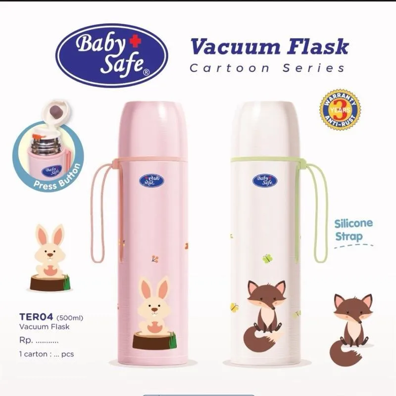 [NEWDESIGN!!] BABY SAFE Vacuum Flask Termos 500ml TER04 Termos Air Panas Anak Bayi Bikin Susu Formula Menghangatkan ASI Newborn Kado Hadiah Bayi Lahiran Babysafe Botol Air Panas Dingin Tahan 24jam Traveling Mudik Bepergian Stainless Anti Tumpah Strap Tali