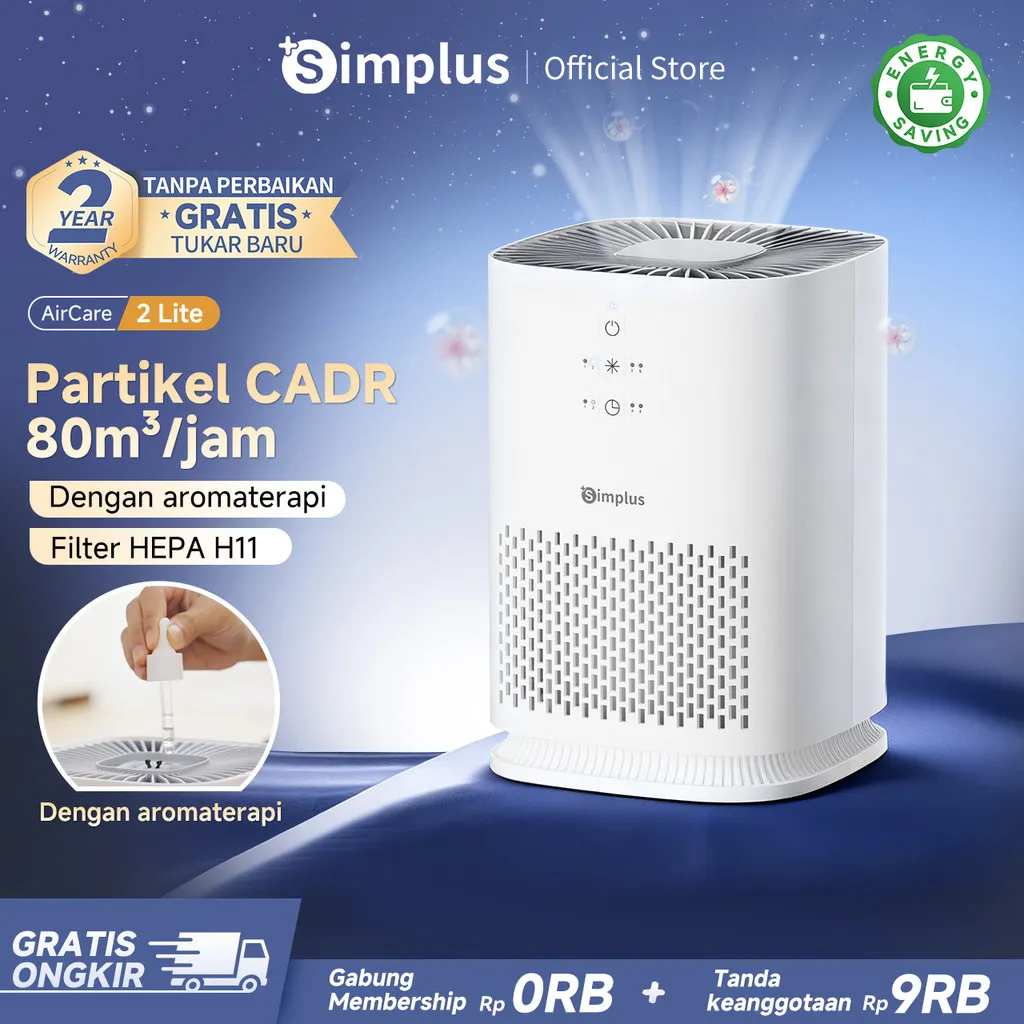 Simplus Air Purifier Mini Pemurni Udara Filter HEPA H11 Timer 8 Jam CADR 80m³/jam Dengan Aromaterapi