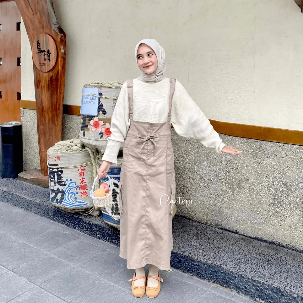 Cantiqu - Overall Katun Twill Najma Jumpsuit Wanita Rok Cargo