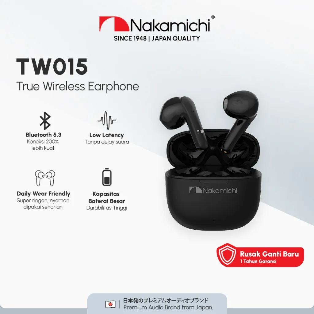 Nakamichi TW015 TWS Earphone Low Latency Gaming HD Earbuds Bluetooth Mic Black