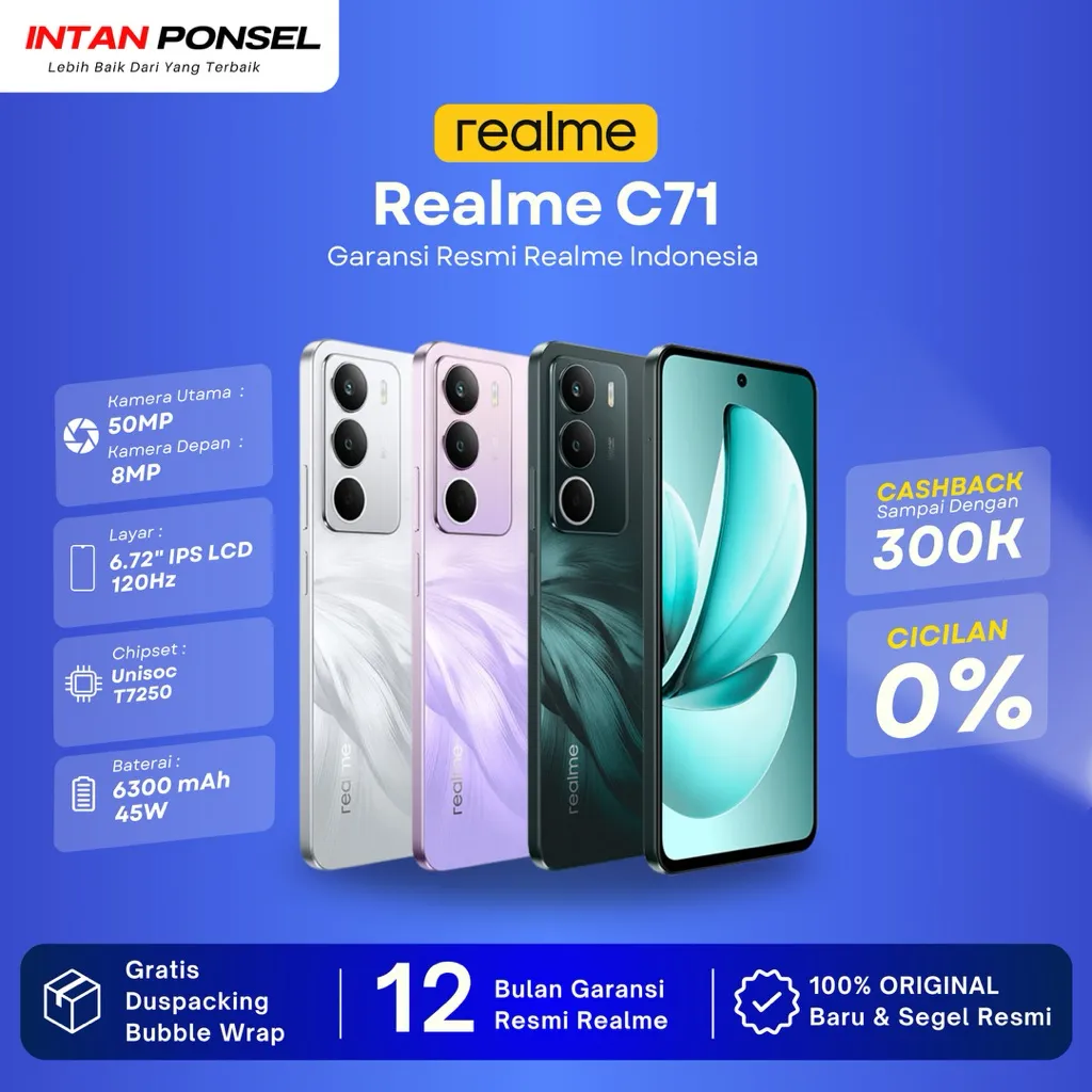 Realme C71 8GB+16GB*/128GB | 6300mAh 45W  | NFC | Original | Garansi Resmi Realme Indonesia 1 Tahun