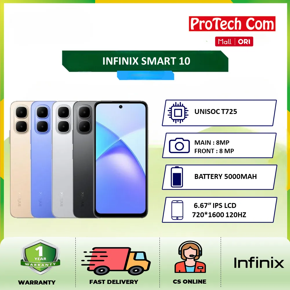 Infinix Smart 10 4GB 128GB 6.7 inch 120Hz Punch Hole Display UNISOC T725 5000 mAh Garansi Resmi