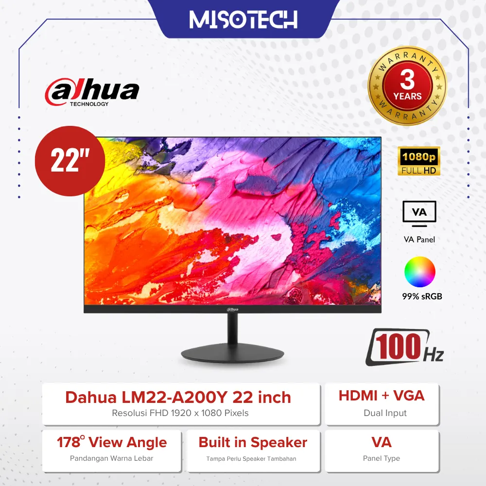 Dahua DHI-LM22-A200Y Monitor LED 22 Inch Full HD Panel VA Speaker