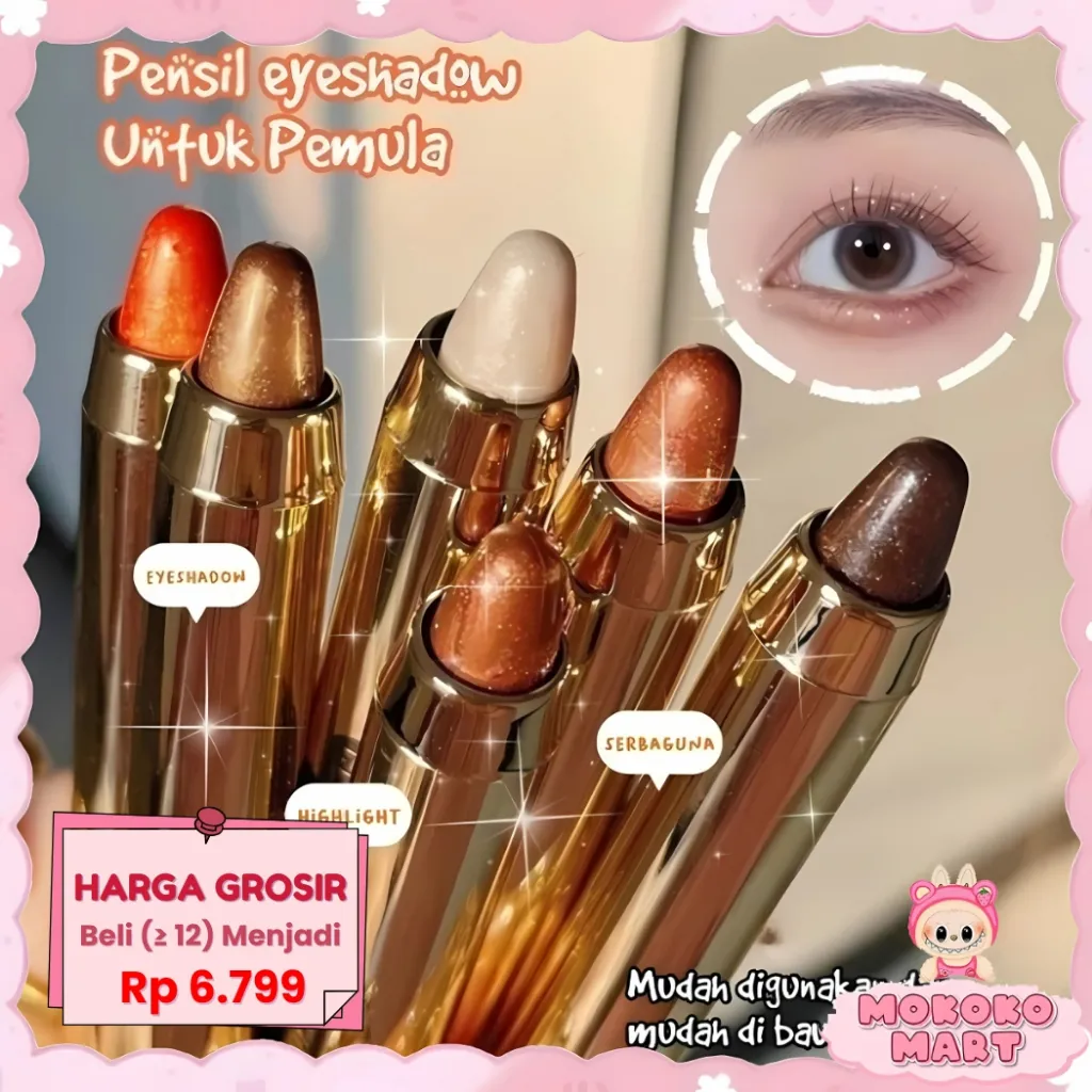 MM Eyeshadow Pencil 2in1 Brush Spons Matte Glitter Highlighter Shimmer Pigmented Tahan Lama XX119