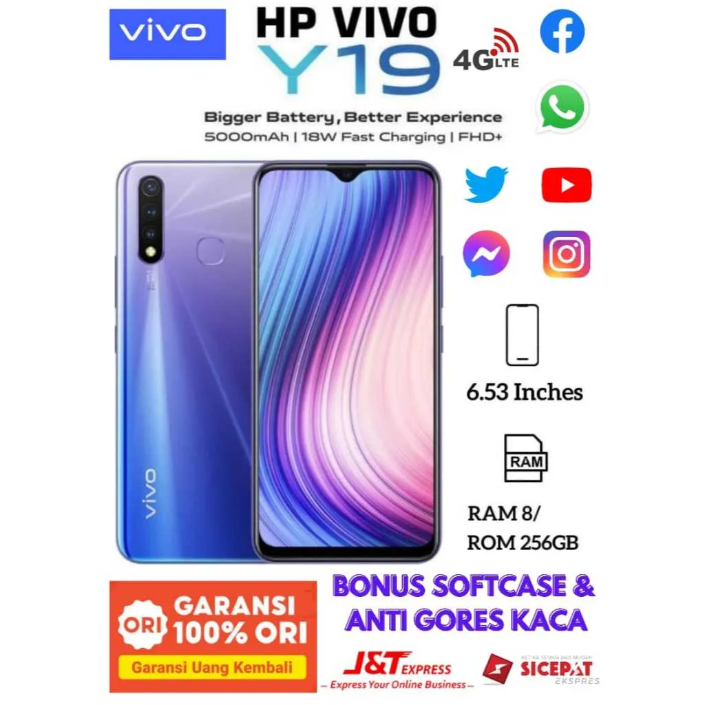 HP VIVO Y19 RAM 8/256 GB BERGARANSI 1 TAHUN 4G LTE BATTERY 5000 mAh
