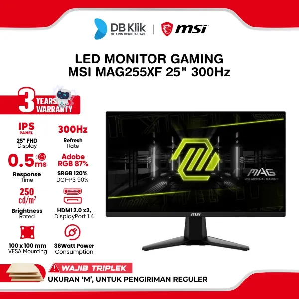 MSI LED Monitor Gaming MAG255XF 25" IPS FHD 300Hz 0.5ms Adaptive Sync HDR HDMI DP