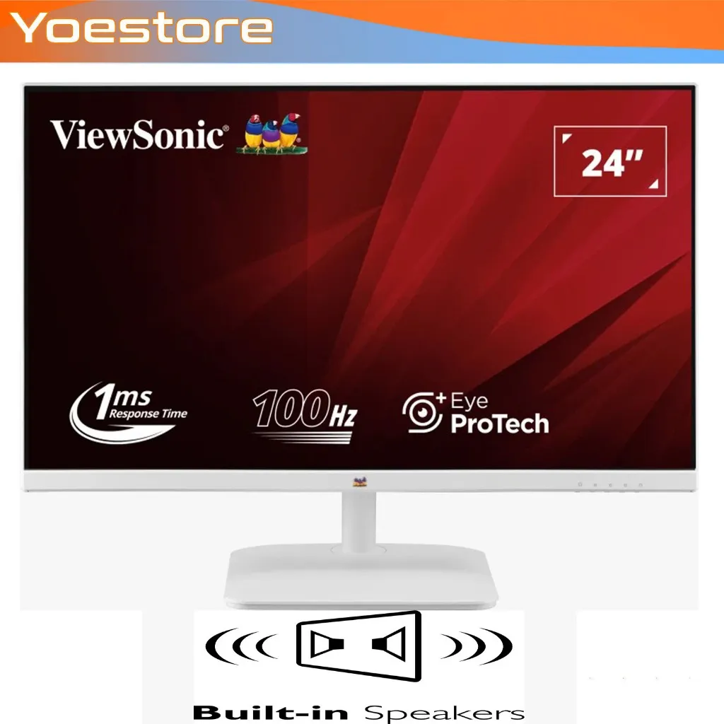 ViewSonic 24 inch IPS Monitor VA2432-MH-W - White Frameless 100Hz  Speakers