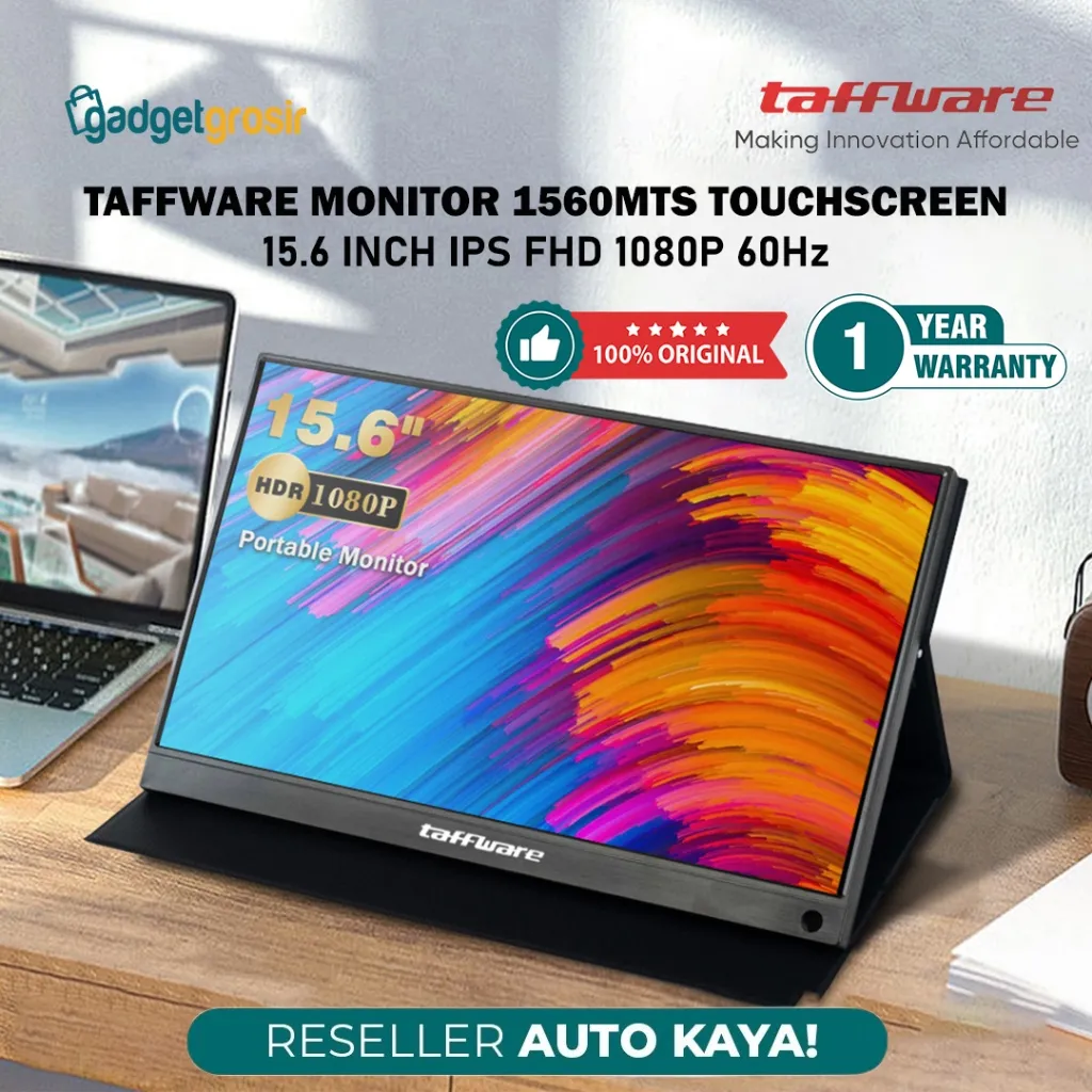 Taffware Portable Monitor Touchscreen 15.6 inch FHD 1920 x 1080 Multiport USB Mini HDMI Type C 1560MTS Monitor Eksternal Laptop HP PS4 Gaming