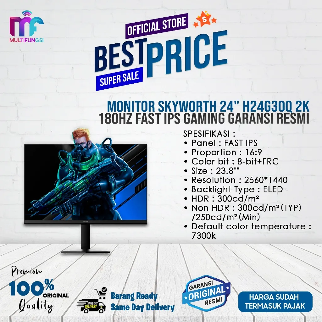 Monitor Skyworth 24" H24G30Q 2K 180Hz Fast IPS Gaming Garansi Resmi