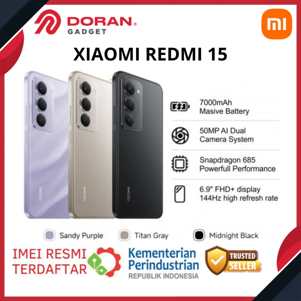 Xiaomi Redmi 15 8/128GB 8/256GB | 50MP AI dual camera system | Massive 7000mAh (typ) battery - Garansi Resmi