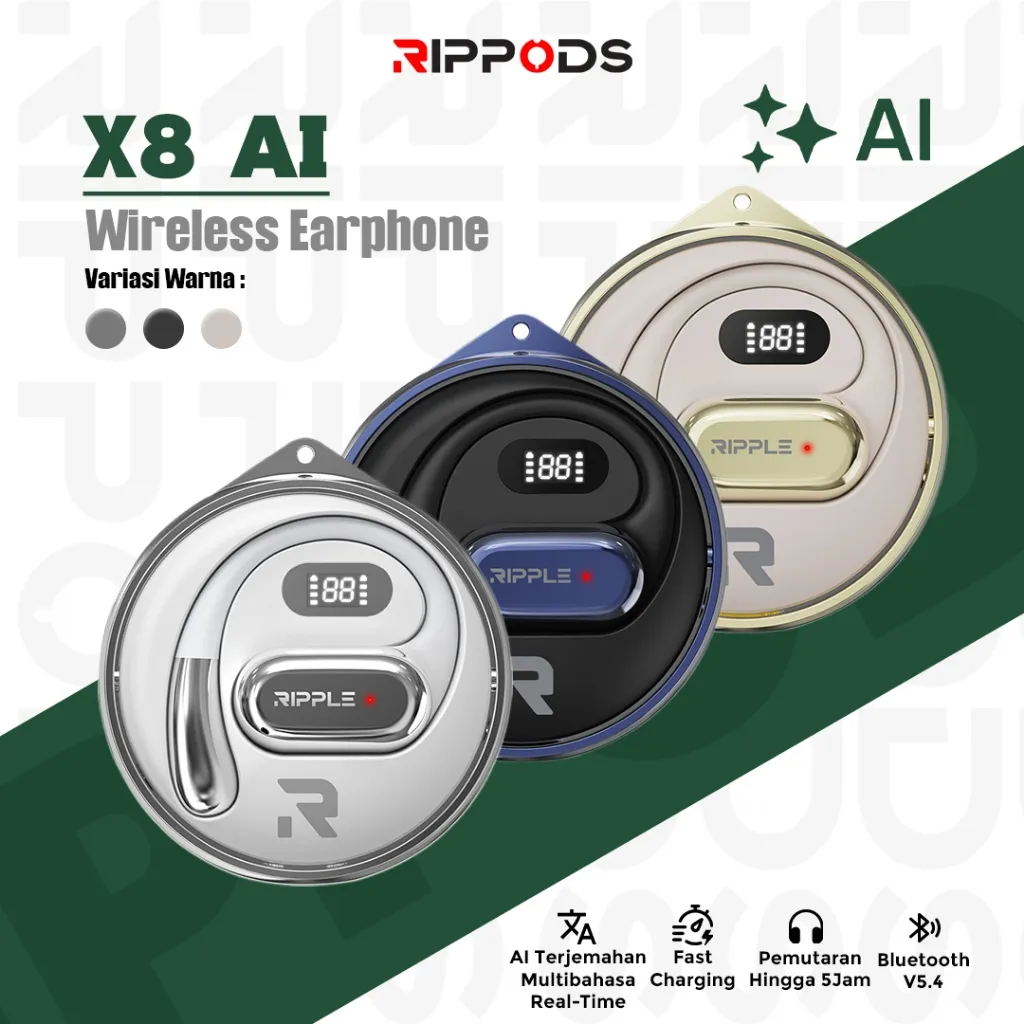 Rippods OWS earphone bluetooth V5.4 wireless headset sport gaming full bass LED power display RTW X8