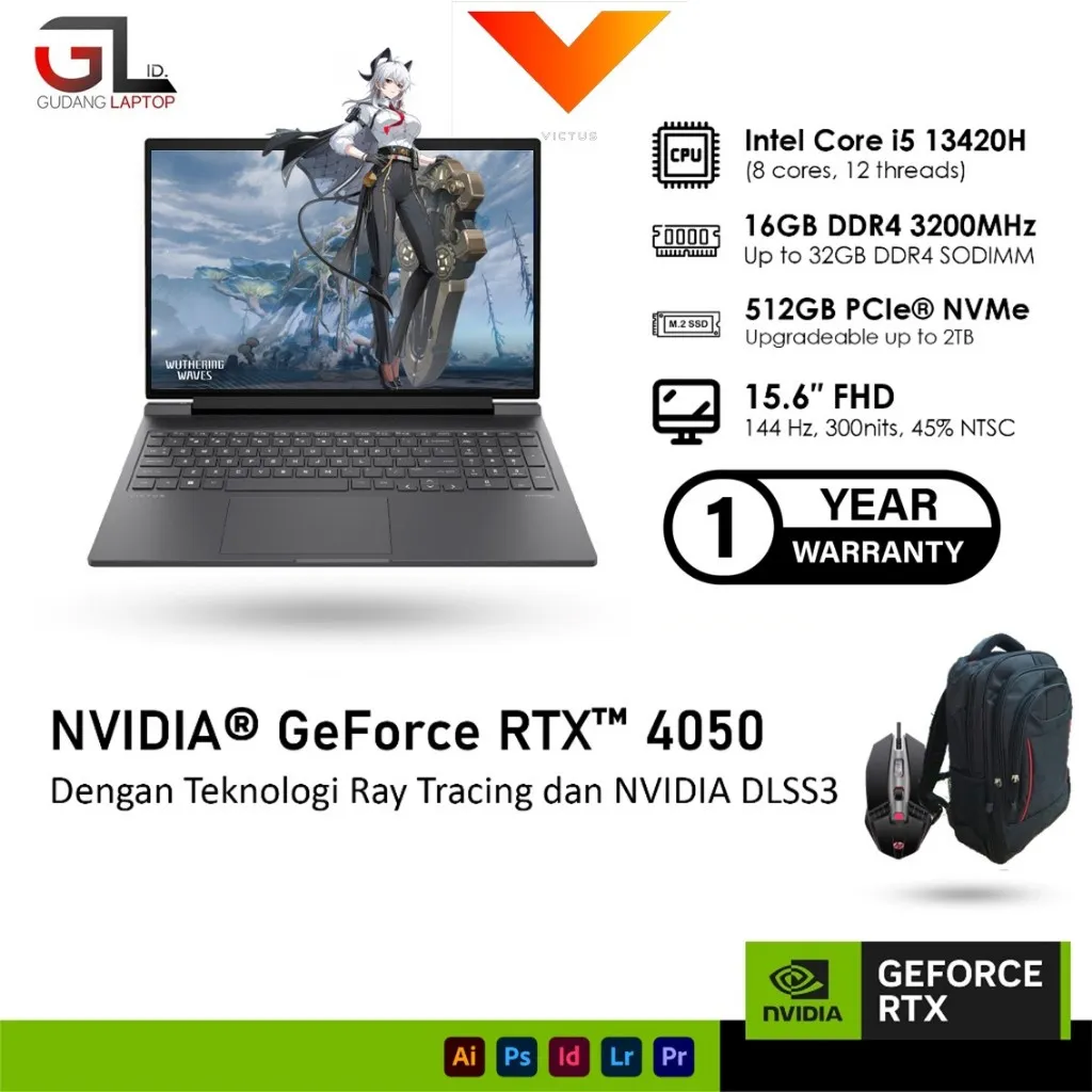 Laptop HP Victus 15 Intel i5 13420H RAM 32GB 1TB GeForce RTX4050 6GB 144Hz 15.6 FHD IPS Windows 11