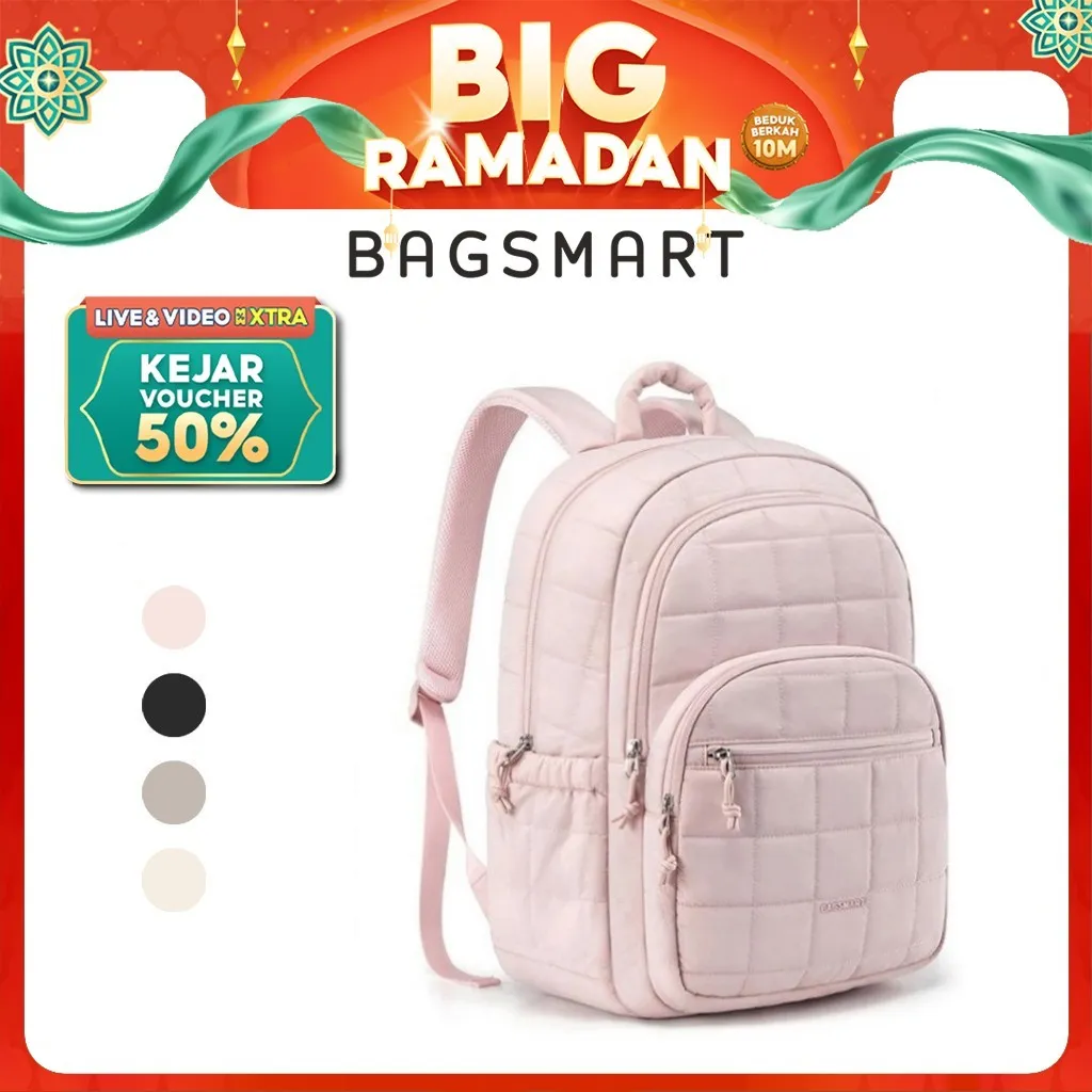 BAGSMART Laptop Backpack 15.6Inch for Women Travel Backpack Kuliah Travel Ransel Quilted Water