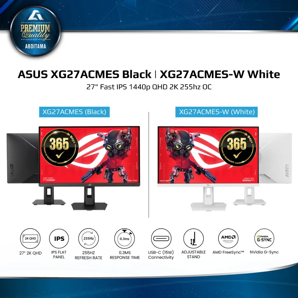 ASUS XG27ACMES Black XG27ACMES-W White 27" IPS QHD 255Hz OC 0.3ms 97% DCI-P3 HDMIx1 DPx1 USB-C 15w