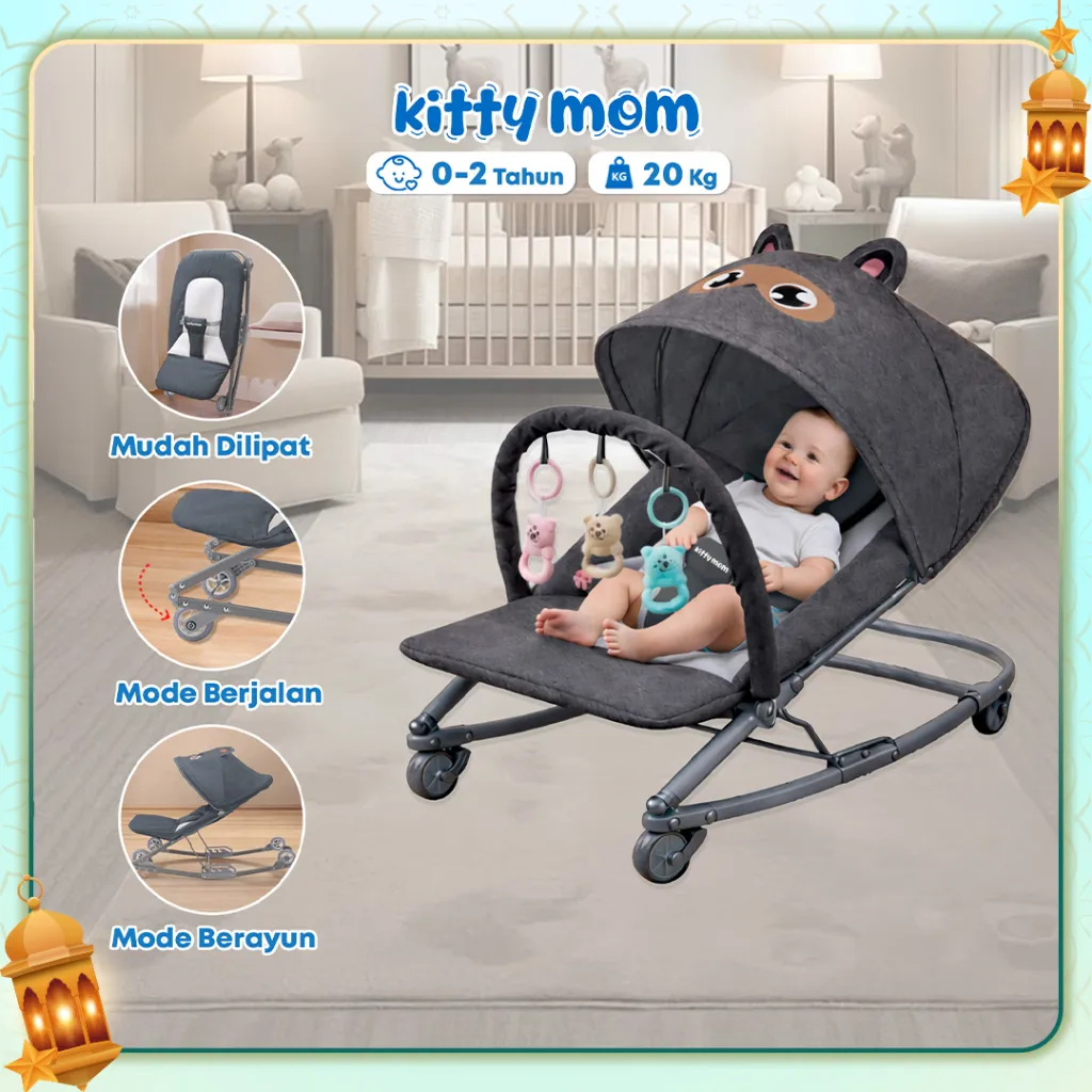 Kitty Mom Rocking Chair portable 2in1 Multifungsi Baby Bouncer Lipat Ayunan Bayi 0-6 Bulan | Ayunan Bayi | Baby Swing