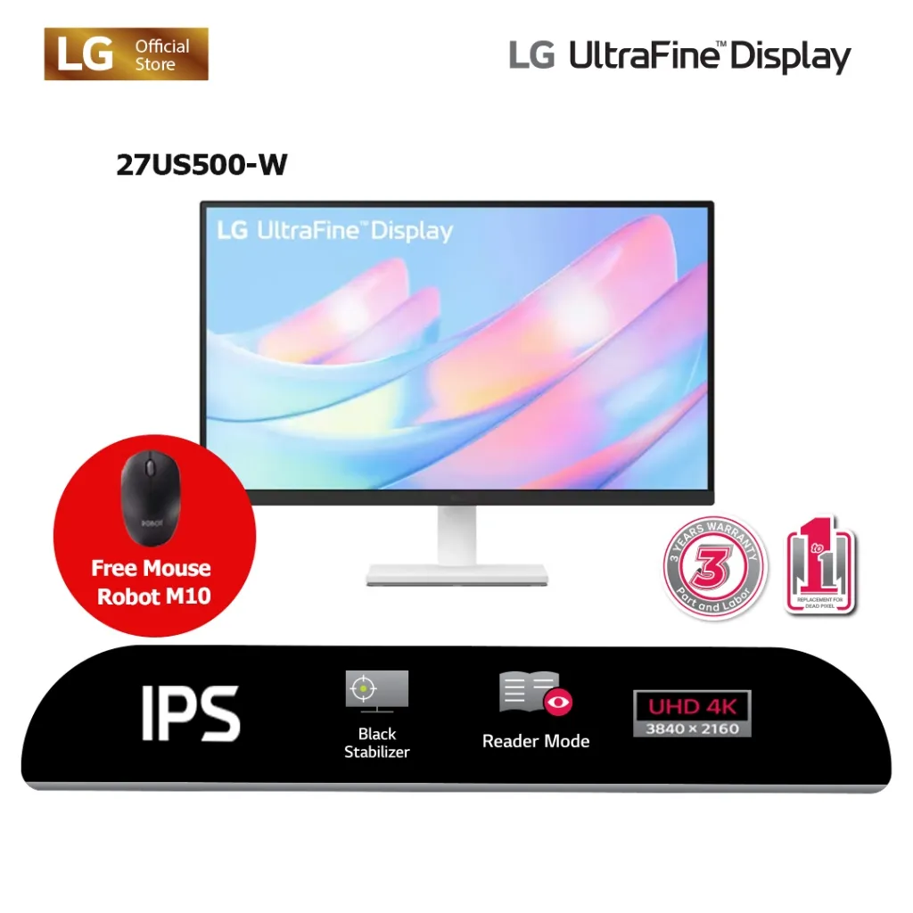 LG UltraFine 27US500-W UHD 4K IPS Display with Black Stabilizer & Dynamic Action Syn