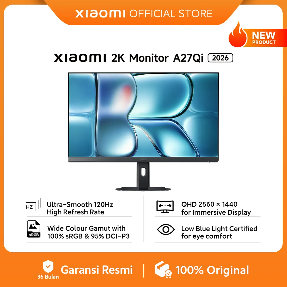 Xiaomi 2K Monitor A27Qi 2026 | QHD 2560 × 1440 for Immersive Display | Ultra-Smooth 120Hz High Refresh Rate | Wide Colour Gamut with 100% sRGB & 95% DCI-P3 | Low Blue Light Certified for eye comfort | Monitor PC [Xiaomi Official Store]