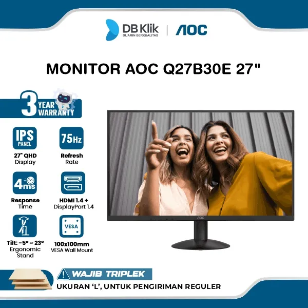 Monitor LED AOC Q27B30E 27" IPS 2K QHD 75Hz 4ms Adaptive Sync HDR10 HDMI DP